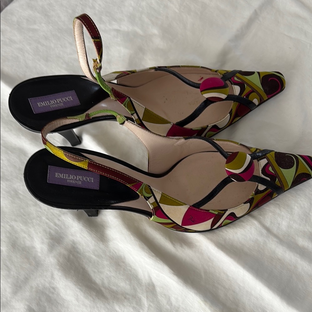Emilio Pucci Multicolor Slingback Heels with Pointed Toe